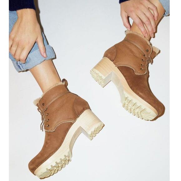 No. 6 Store Lander Lace Up Shearling Clog Boot on Mid Tread Size 38 Honey EUC - Picture 2 of 16